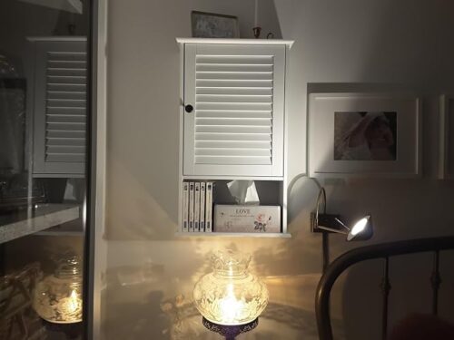 Armoire de Salle de Bain Murale Blanche | Meuble de Rangement Suspendu avec Porte et Étagères photo review